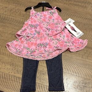 Pink Floral Top and Leggings Set for Kids